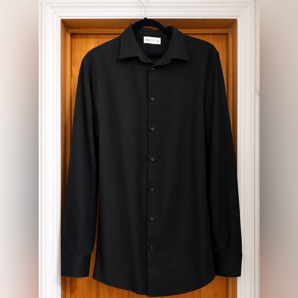 ZARA Men Black Textured Button-Down Shirt | Size XL